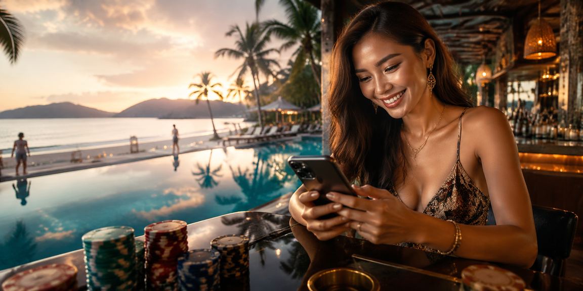 Pengguna wanita Malaysia membuat deposit melalui telefon pintar untuk pertaruhan kriket